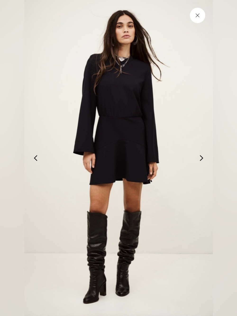 ba&sh Ilana Flare Mini Dress Mock Neck Long Sleeve Minimal Chic S Boho Wedding